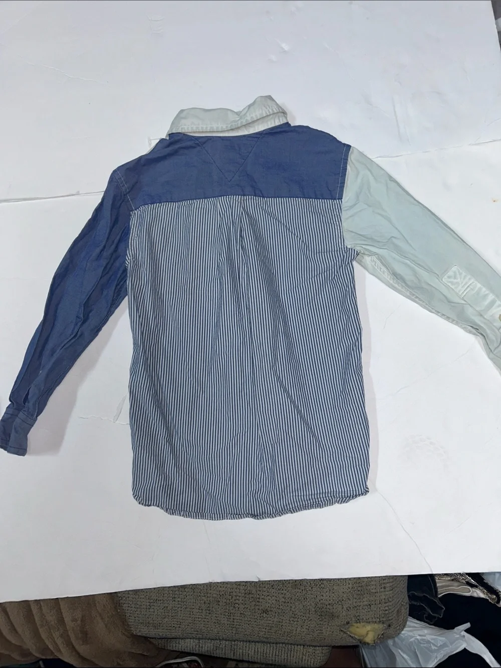 Tommy Hilfiger Boys Two-Tone Blue Button-Up Shirt Shirt Size XS 4/5
